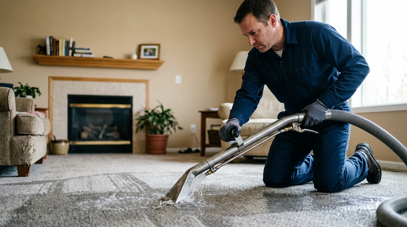 Water damage restoration technician working near Plainville, IN